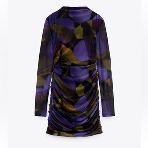 ZARA PRINTED RUCHED TULLE DRESS